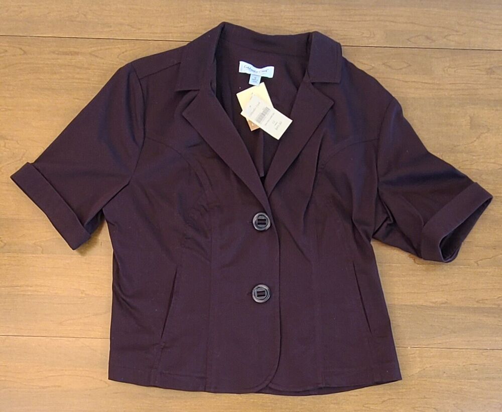 Coldwater Creek Misses Size 12 Brown 2-Button Short Sleeve Cotton Blend Jacket